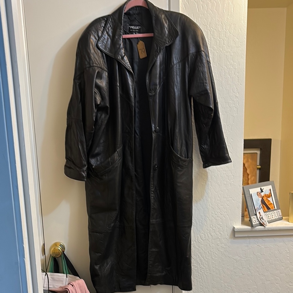 Vintage black leather trench coat